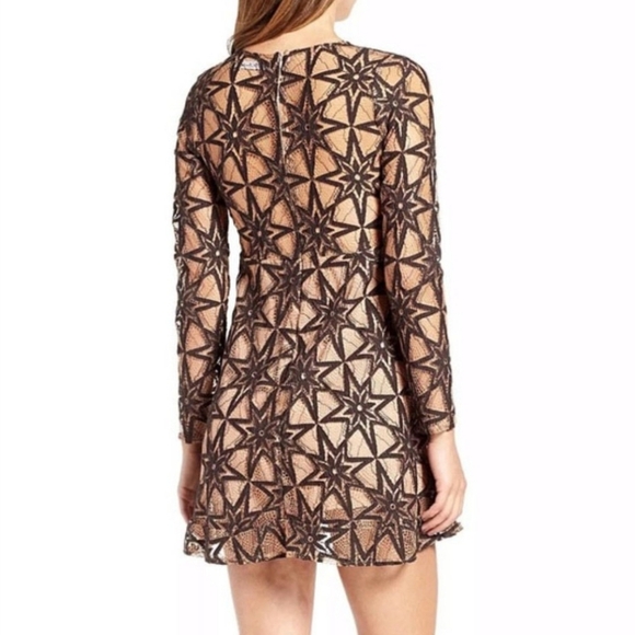 For Love & Lemons Metz Dress Mini Long Sleeve Lace Party Black Sheer Mirror XS - Picture 3 of 9